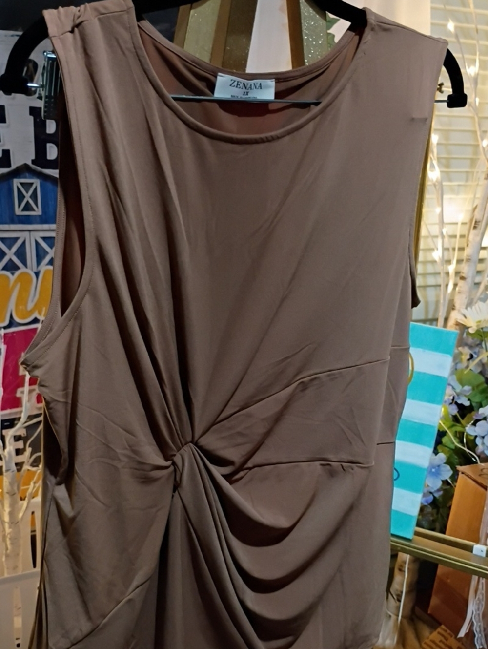Zenana Outfitters Twist-Front Sleeveless Tank Top — Brown